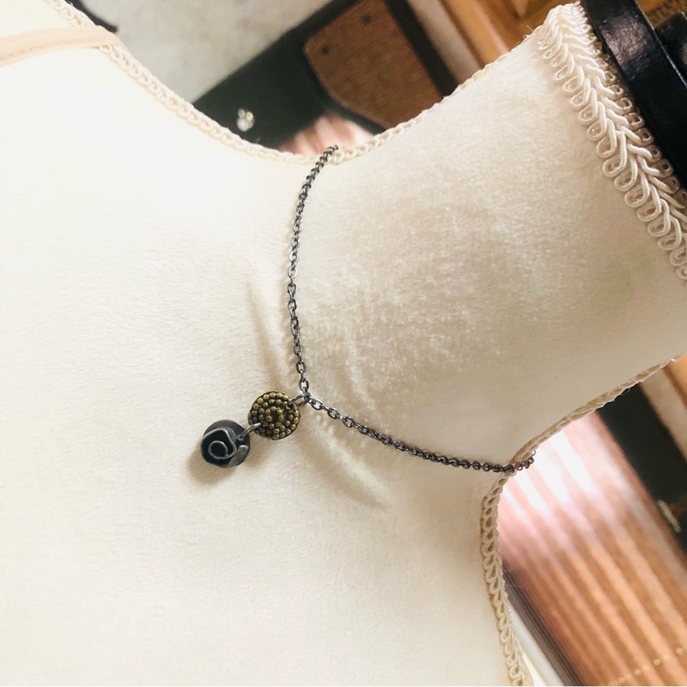 Artisan dangle rose pendant on chain necklace